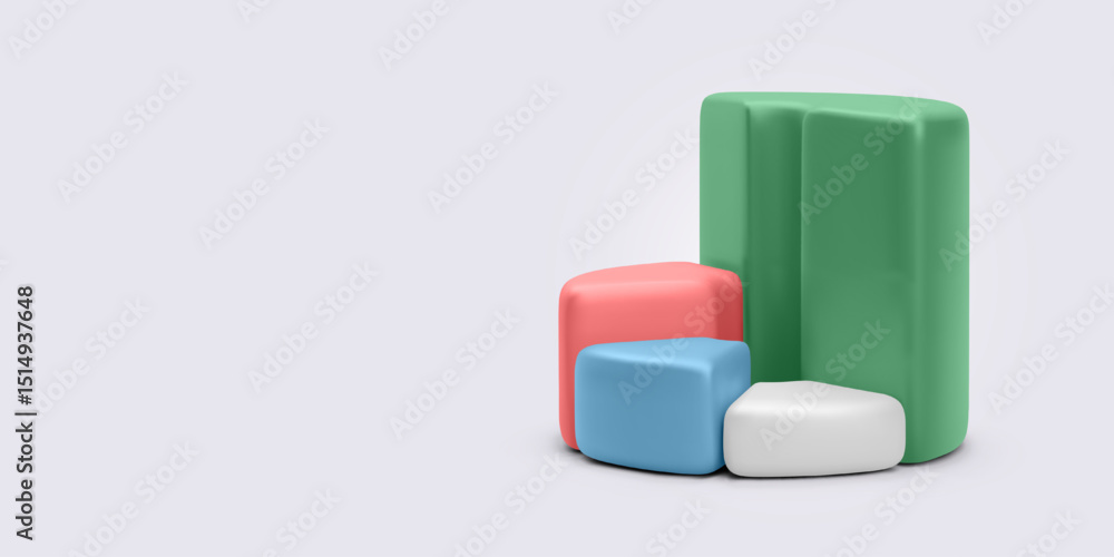 Poster 3d bar chart with soft colorful columns representing financial data, market performance, crypto grow
