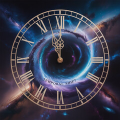 Temporal Shift – Surreal Clock Face with Cosmic Vortex