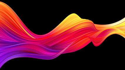 Vibrant abstract wave with orange, pink, and purple hues on black, ideal for modern designs and digital backgrounds.