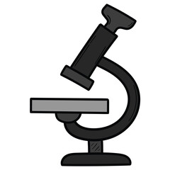 Hand drawn cartoon microscope on white background.