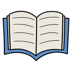 Hand drawn cartoon open book on white background.