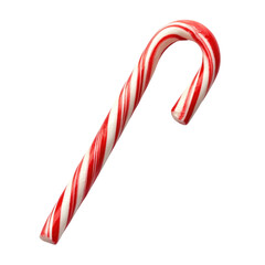 Fototapeta premium Red and white striped candy cane perfect for holiday decorations and sweet treats transparent background, cutout PNG