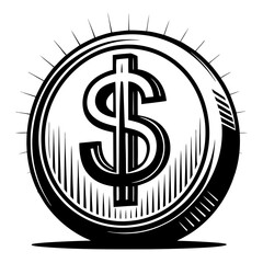 Bold black and white dollar coin illustration