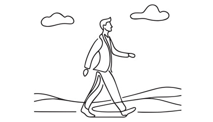 Continuous one single minimal line drawing a men is walking 