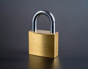 Naklejka premium Brass padlock on dark surface