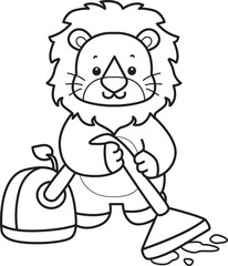 Outline of Cute Lion icon. Lineart of Funny baby Lion animal series stock illustration. life of fluffy Lion designs.