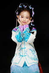 Chinese girl wearing Chinese Ming Dynasty Hanfu on black background