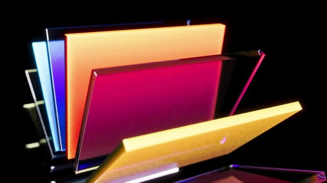Color glass boxes on black bg able to loop endless 4k