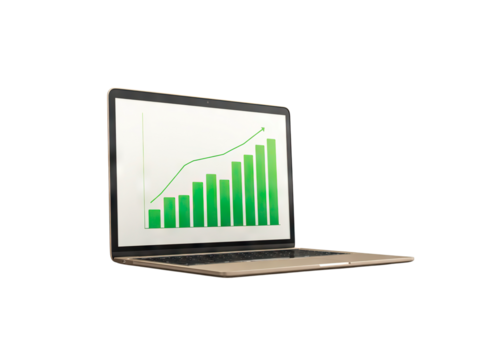 Laptop screen with growing chart