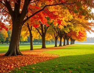 Autumnal park scene with colorful trees