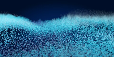 Blue spheres or dots wave grid on dark blue background, abstract data technology background, selective focus