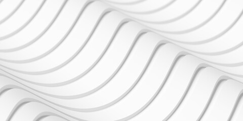 Row of white inset smooth curves or waves geometry background wallpaper banner, selective focus