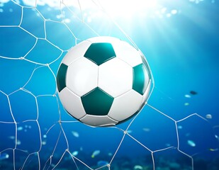 Underwater Soccer Goal Teal Ball, Net, Ocean, Fish, Sunlight