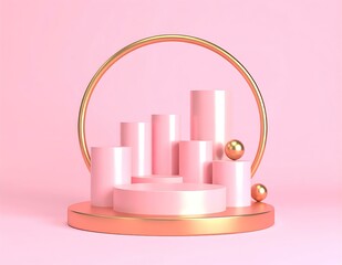 Pink Gold Cylinders Geometric Abstract Minimalist Product Display Stand