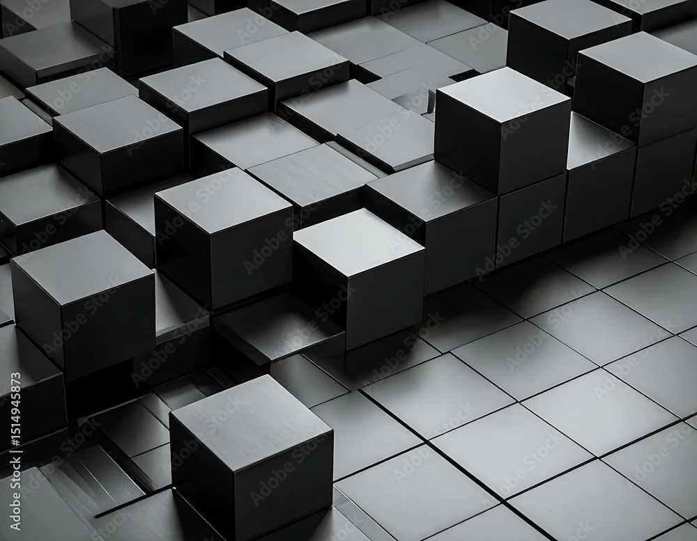 Poster abstract black cubes geometric 3d pattern shiny surface design