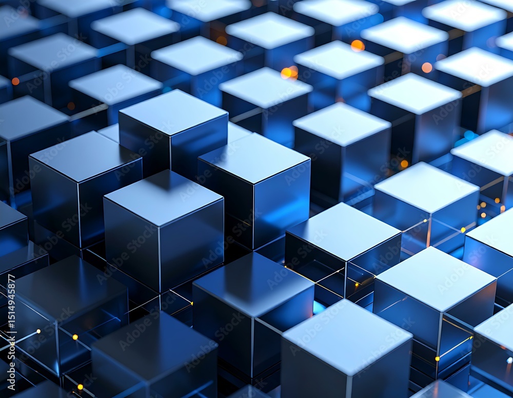 Poster abstract blue cubes network digital structure technology background