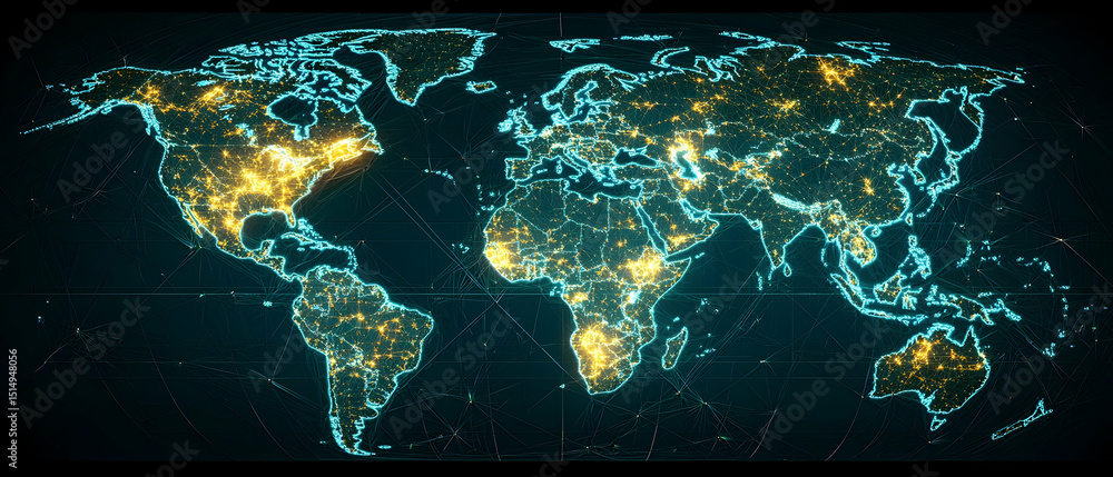 Poster global illuminated world map visualization