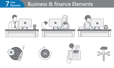 Business & Finance Elements - Black Line Art Vector Set (EPS)