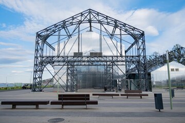 Naklejka premium Glass warehouse buildings with metal structures