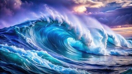 Fototapeta premium Turbulent Ocean Waves with Swirling Blues and Purples, aquatic patterns, blue wave
