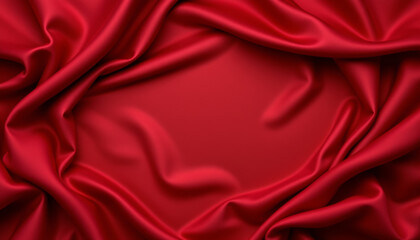 Fototapeta premium Luxurious red fabric draped elegantly, showcasing smooth, flowing textures and rich color. soft folds create sense of depth and warmth, perfect for various design applications