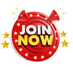 join now graphic with megaphone and coins