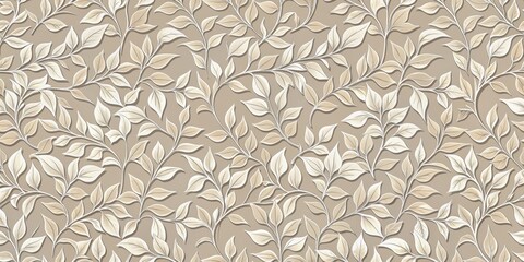 Beige grey vintage floral branch leaves seamless pattern on fabric wallpaper, decoration, natural,  decoration