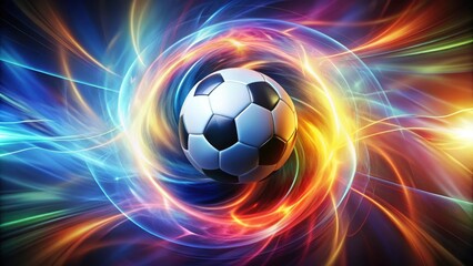 Fototapeta premium Vibrant abstract background with swirling energy field surrounding a glowing soccer ball