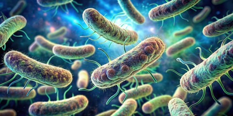 Microscopic view of Helicobacter pylori bacteria in a stomach tissue sample, disease, pathogen,  disease