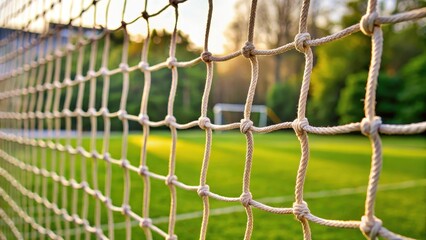 Close-up of a soccer net background with woven threads and mesh texture, outdoor, fabric,  outdoor, fabric