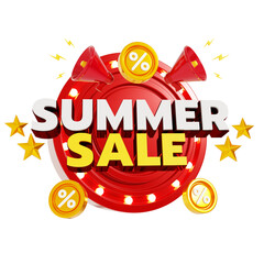 summer sale graphic with megaphone and coins