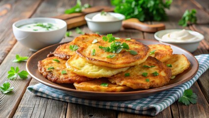 Polish Potato Pancakes on a Plate, satisfying snack, comfort food,  satisfying snack