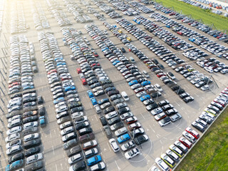 Aerial view of a storage facility for new cars