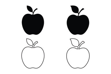 Apple Silhouette and Outline Vector Icons – Minimal Fruit Clipart Set