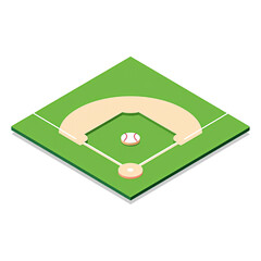 Isometric Baseball Field: Overhead isometric view of a baseball field, showcasing the diamond layout and pristine green grass, evoking the spirit of competition and the thrill of the game.