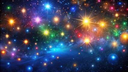 Vibrant display of colorful lights in the night sky with stars and galaxies in a dark blue background