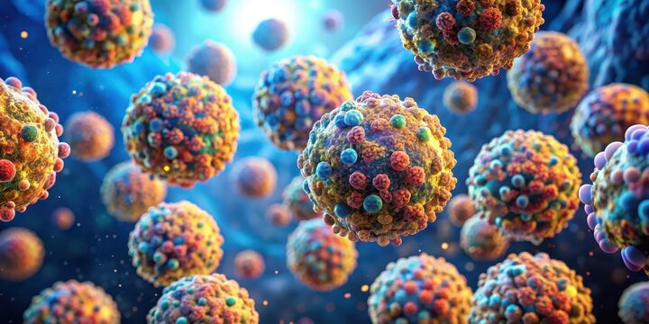 Close-up of Langerhans Islet beta cells producing insulin in the pancreas, cellular structure, scientific visualization