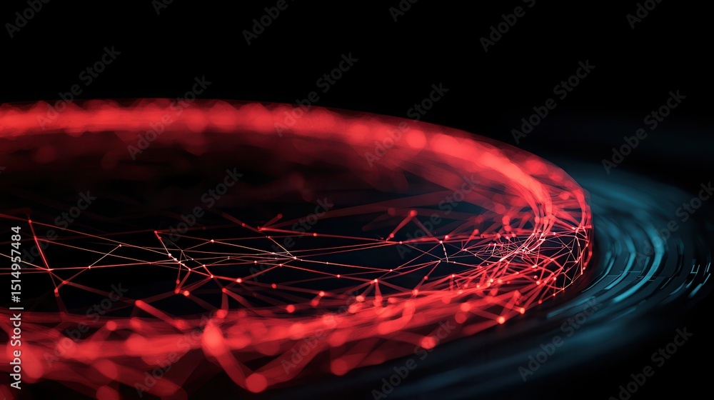 Poster A glowing red ring with interconnected lines forms a digital network pattern on a dark background, suggesting technology and connectivity.