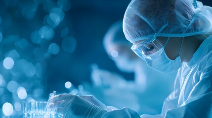 Scientists conducting research in a modern laboratory.  Focus on innovation, discovery, and medical breakthroughs.