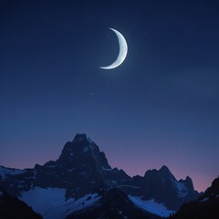 Fototapeta premium Night sky over majestic mouintains, crescent moon and stars