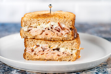 Cajun turkey, provolone cheese, coleslaw, & Russian dressing sandwich on grilled wheat bread