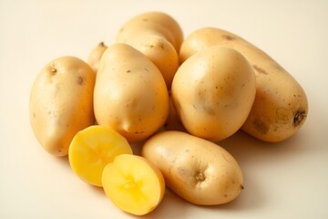 Fresh yellow potatoes group isolated on white background