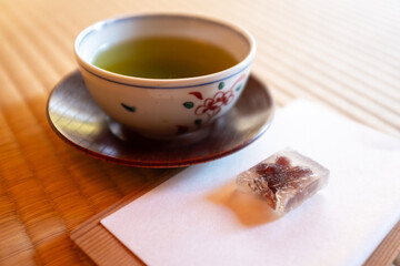 Japanese Tea with Traditional Sweet