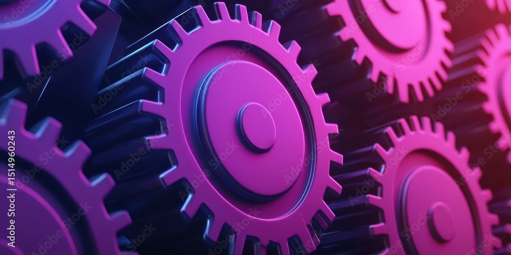 Aufkleber multiple purple gears interlocking, symbolizing teamwork, machinery, and mechanical processes with a