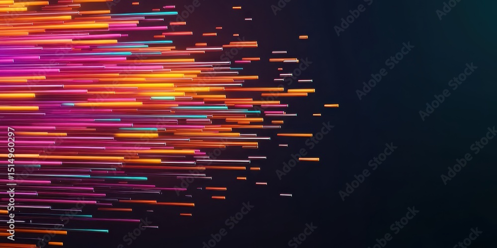 Poster Abstract colorful light streaks moving across a dark background, creating a sense of speed and digital motion.