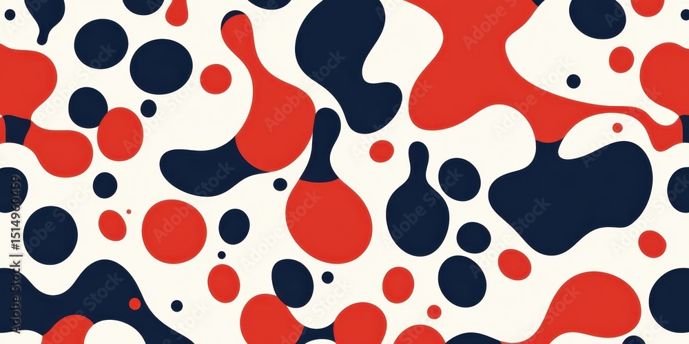 Aufkleber abstract pattern of red, navy, and white organic blobs and dots scattered across a light background.