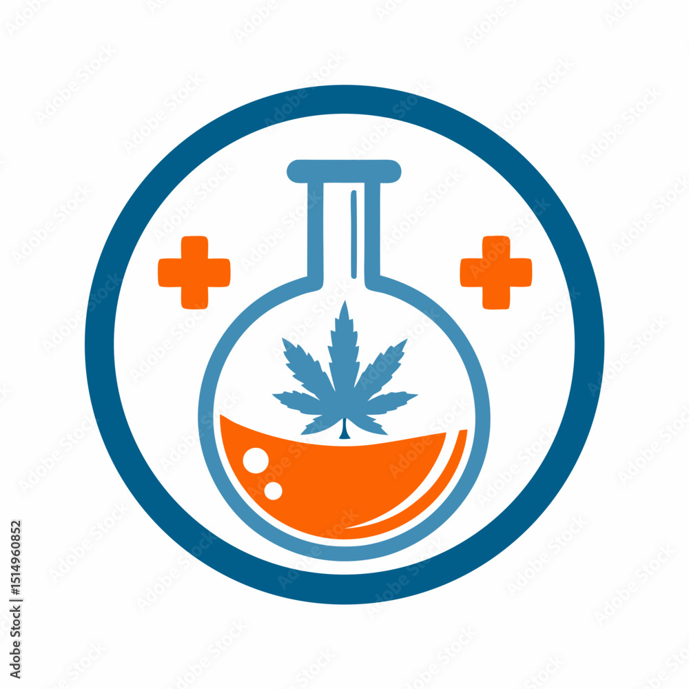 Poster lab flask with marijuana leaf and cross