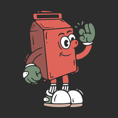 Cheerful Cartoon Milk Carton Mascot Showing OK Gesture, red color