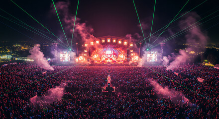Electric Music Festival Night Stage, Crowd, Lights, and Atmosphere