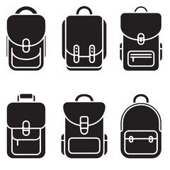 Outline Backpack and school Bag Illustrations, Different Styles of Backpacks Icon Set, 